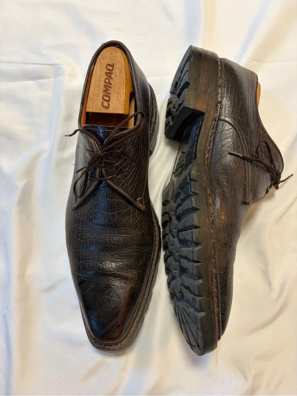 Santoni made in Italy Brown Leather Derby Shoes for Men